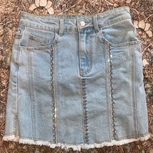 POL Denim Fringe Mini Skirt, Embellished, Cowgirl, Size Small, NEW